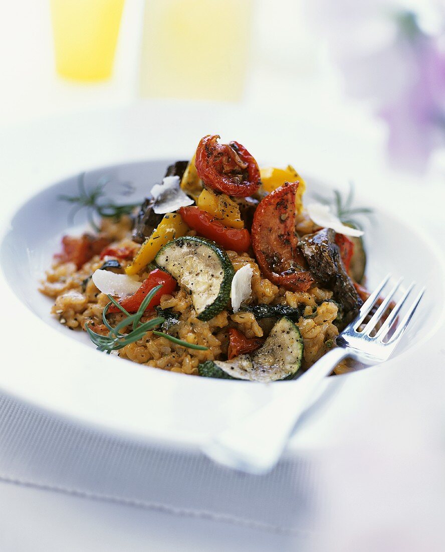 Grilled vegetables on risotto