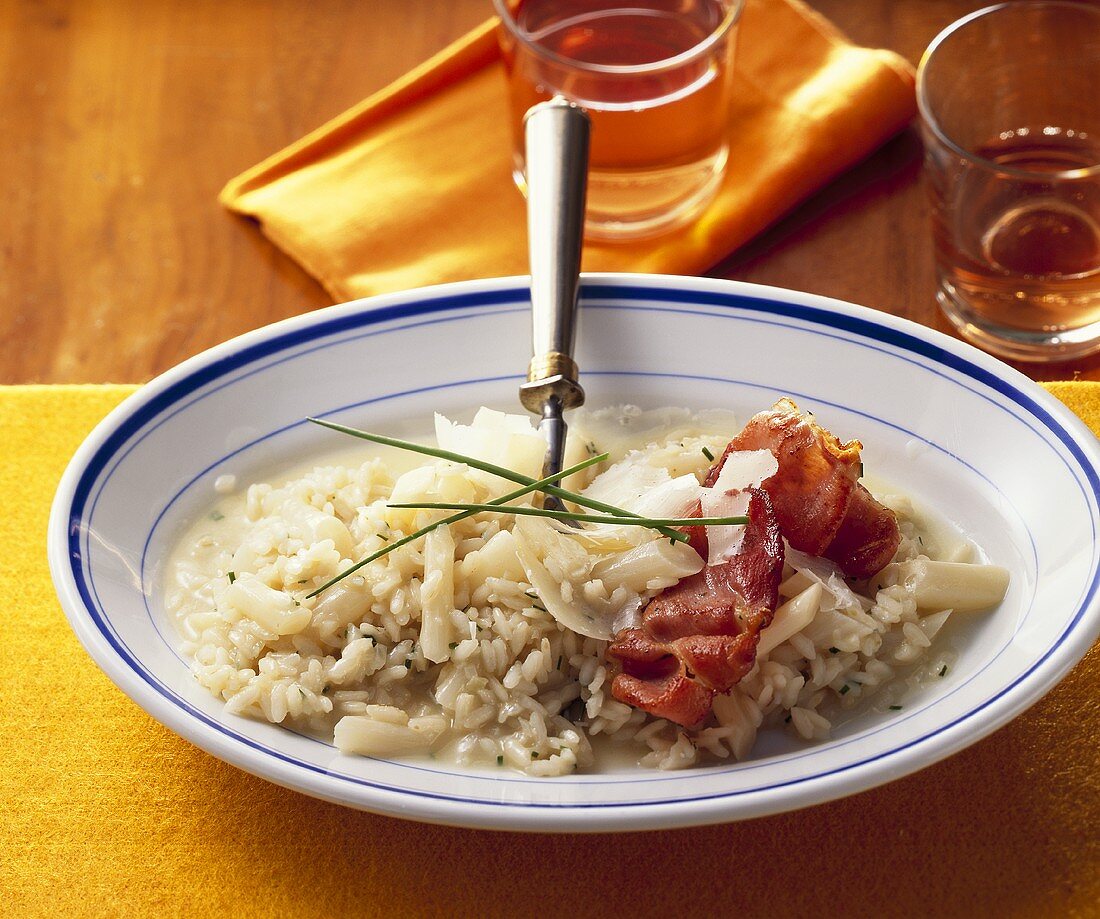 Scorzonera risotto with fried Parma ham