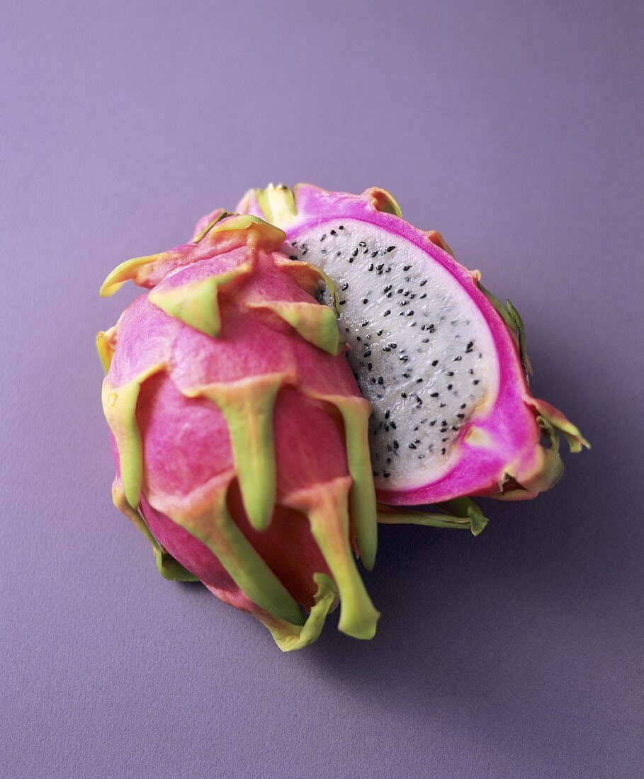 A halved dragon fruit