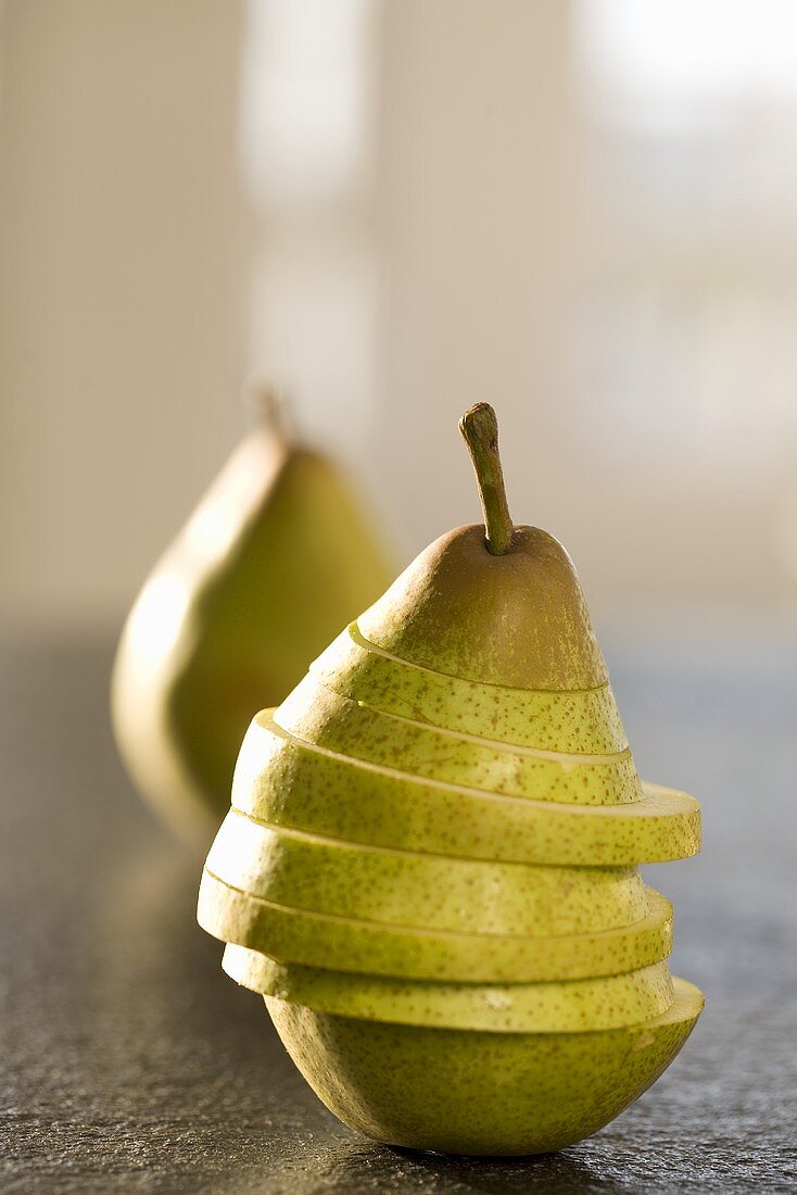 A sliced pear