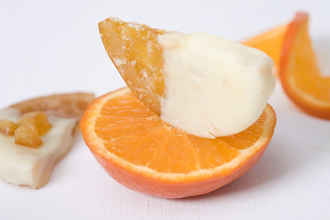 Candied orange slices with white chocolate