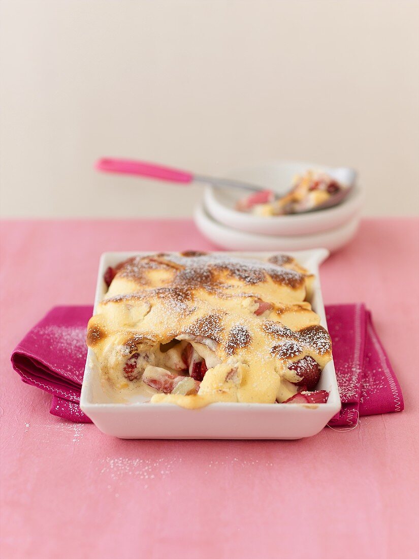 Rhubarb and strawberry gratin