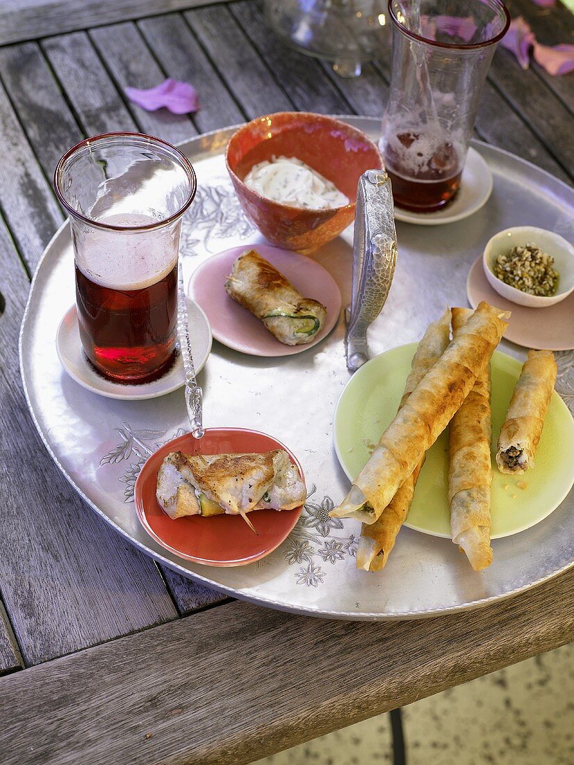 Zucchiniröllchen, Yufkaröllchen mit Hackfleisch & Kirsch-Bier