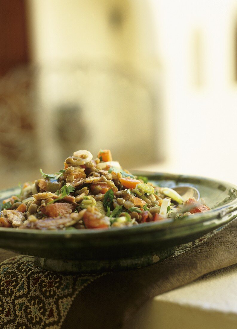 Moroccan lentil salad with sardines