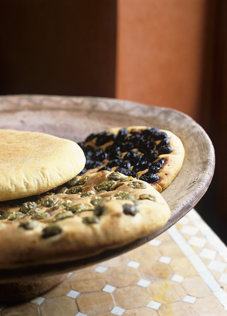 Moroccan flatbread with and without olives