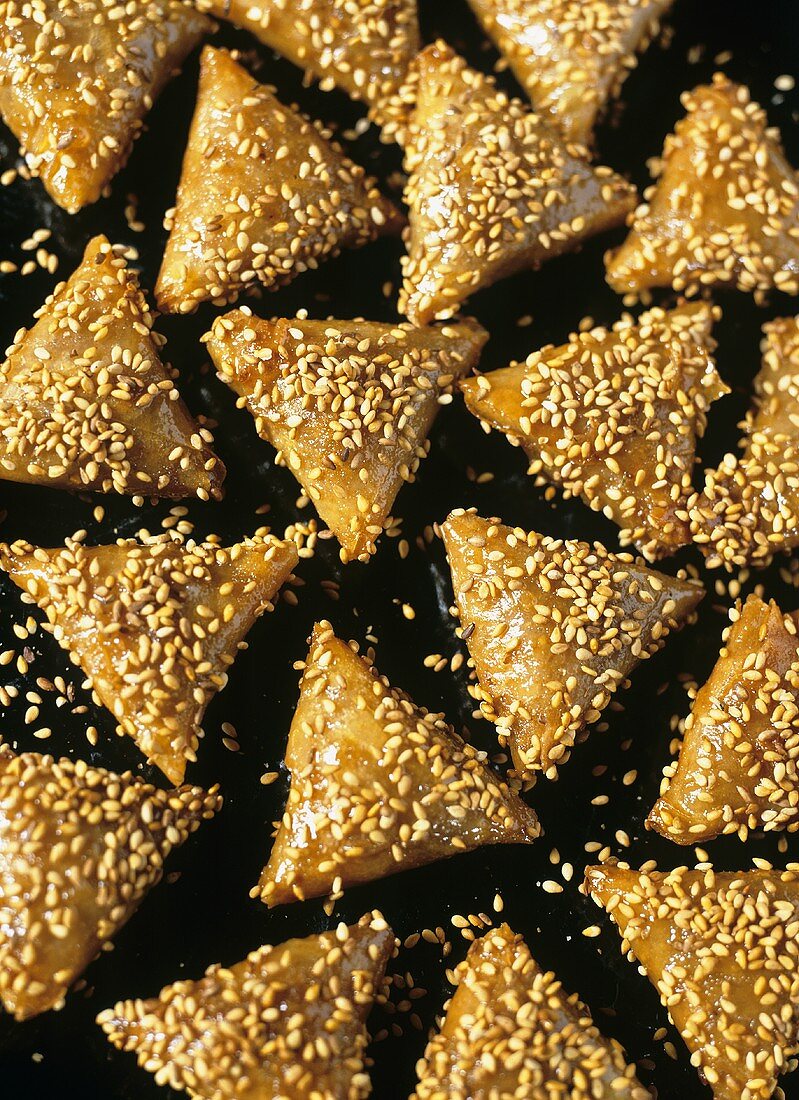 Peanut briouats with sesame seeds (Morocco)