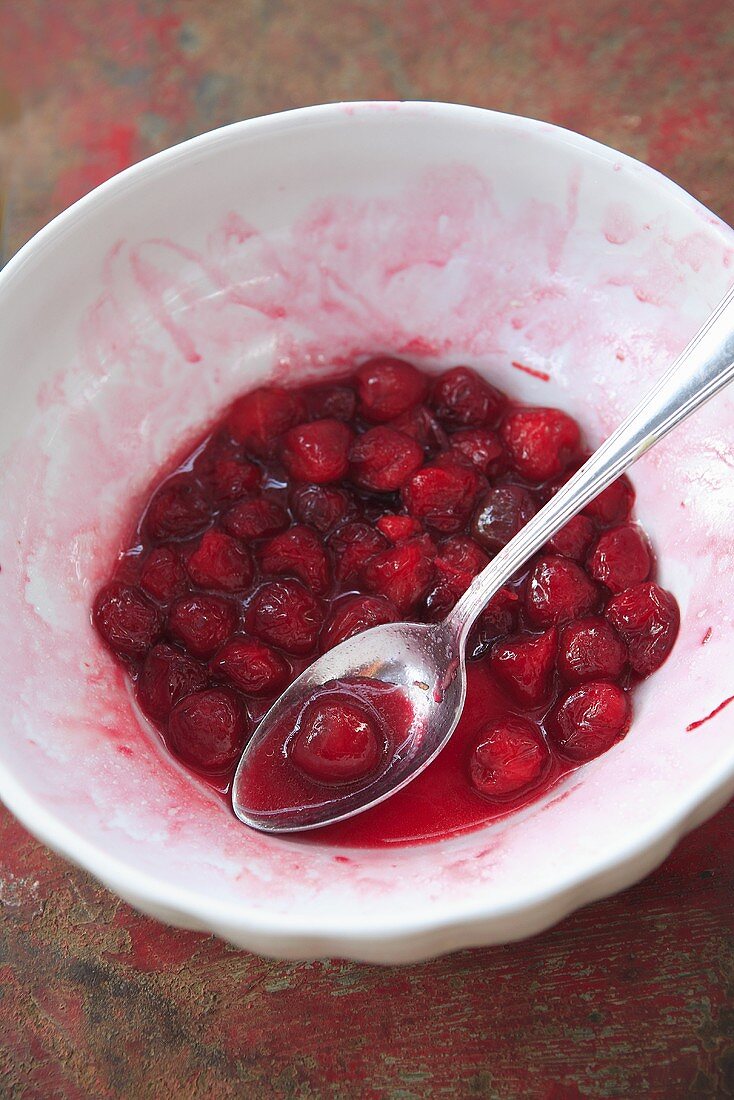 Cherry sauce in a bowl