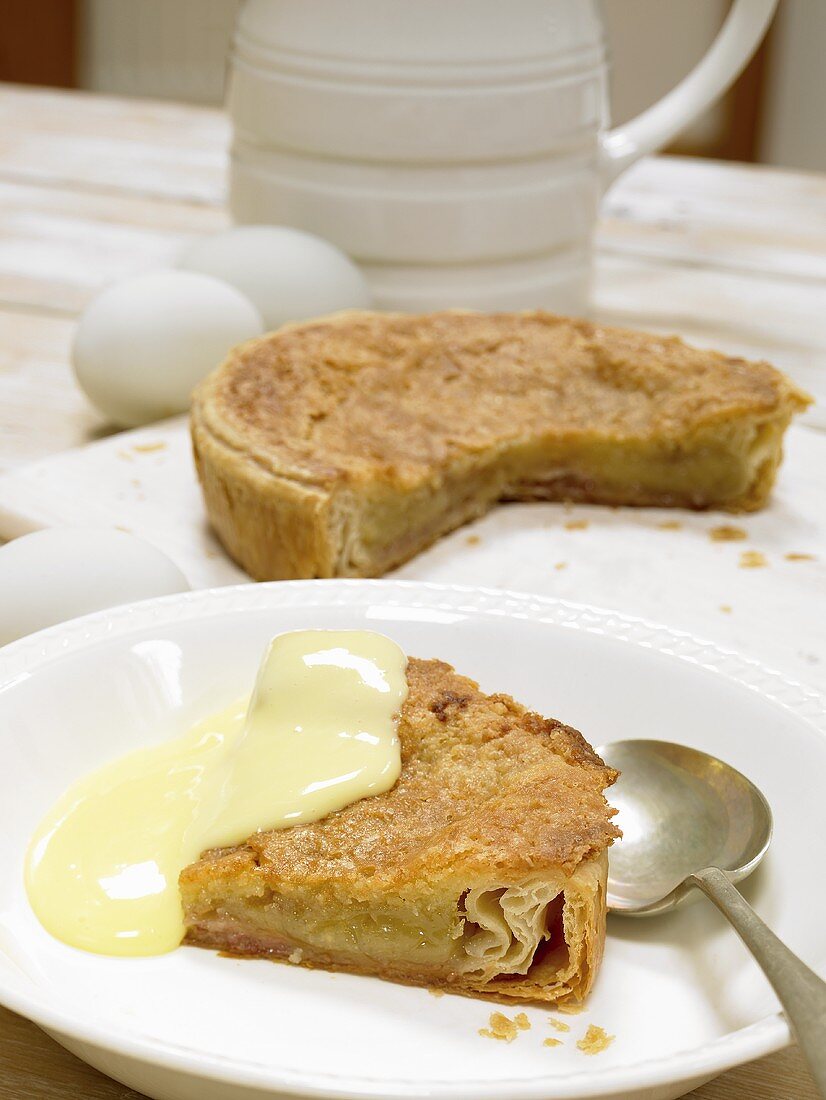 Bakewell pudding (almond pudding, England) with custard