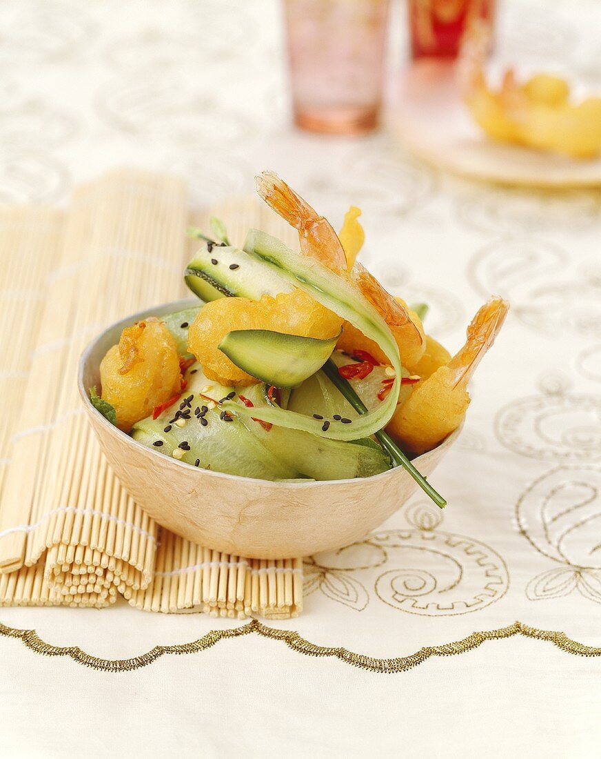 Prawn tempura with cucumber