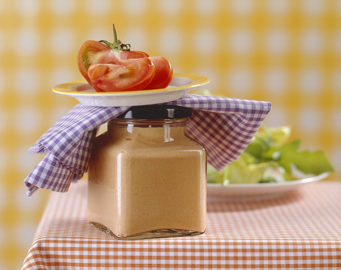 Red pepper mousse in a jar