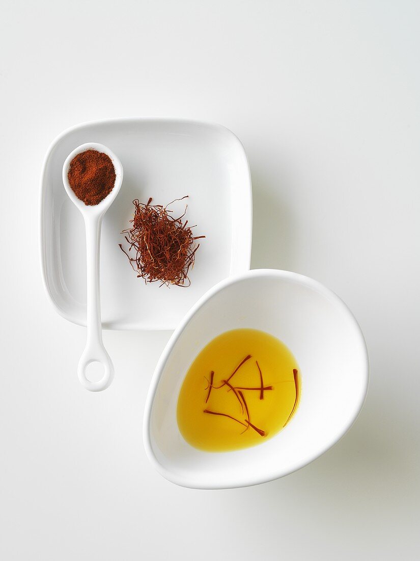 Saffron threads: in a small dish of water, dried & ground