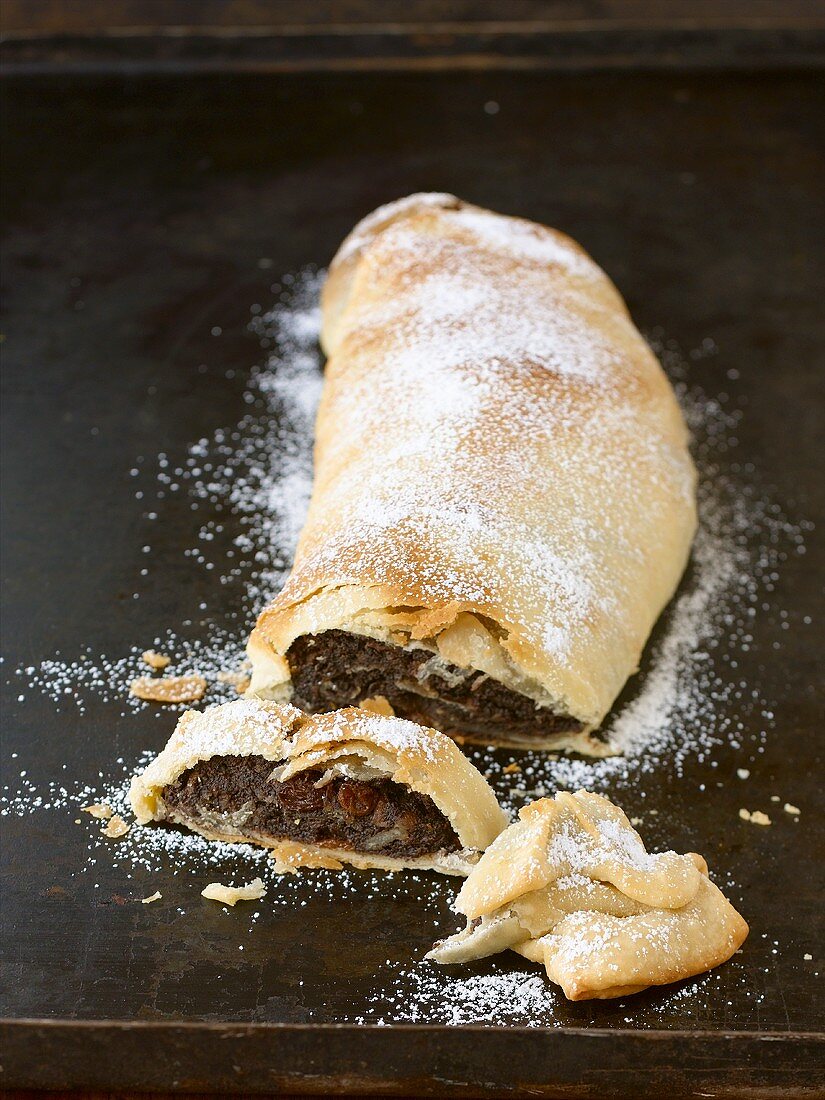 Chocolate and poppy seed strudel