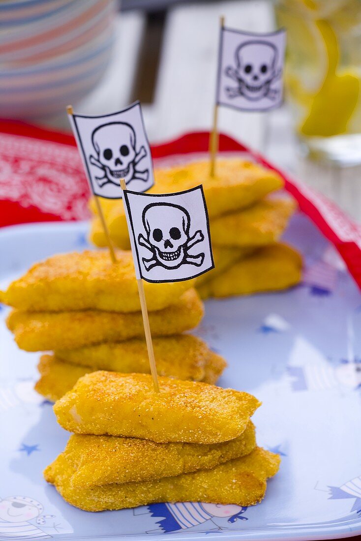 Fish fingers with Jolly Roger flags