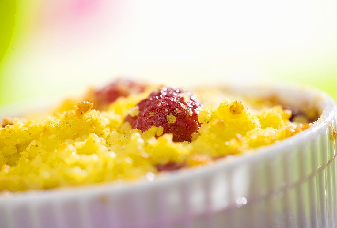 Millet pudding with raspberries (close-up)