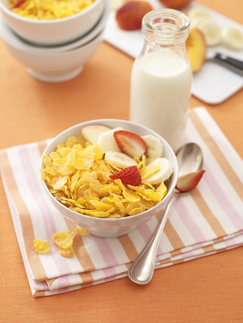 Cornflakes mit frischem Obst