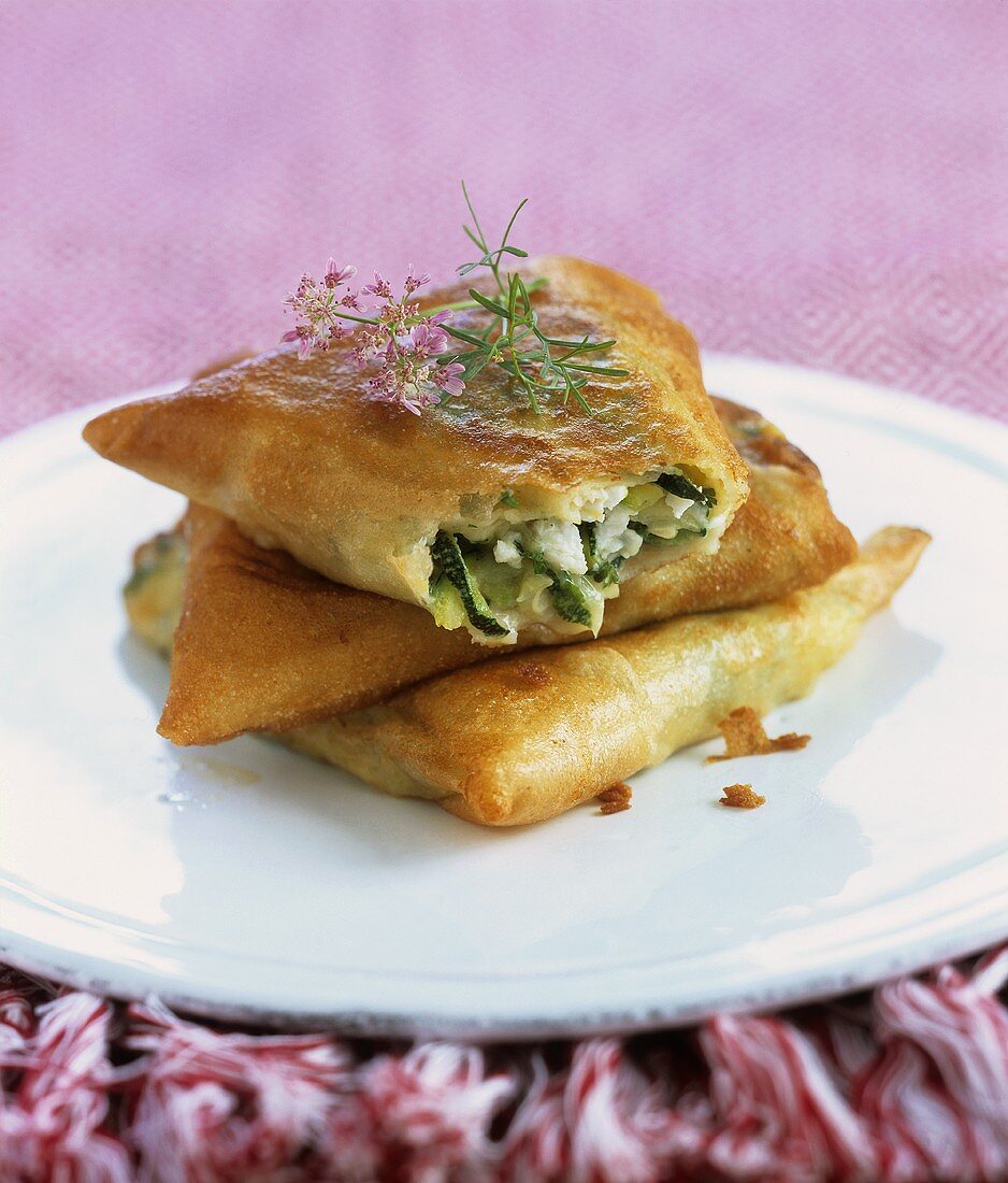 Brik pastry with courgette and feta filling