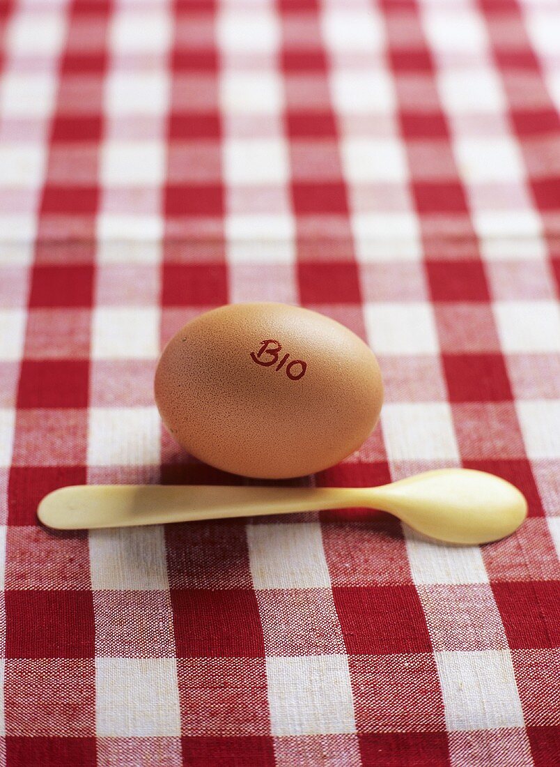 An organic egg with spoon