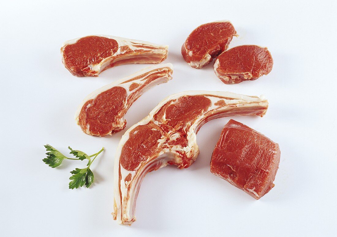 Lamb chops, loin of lamb and lamb fillet