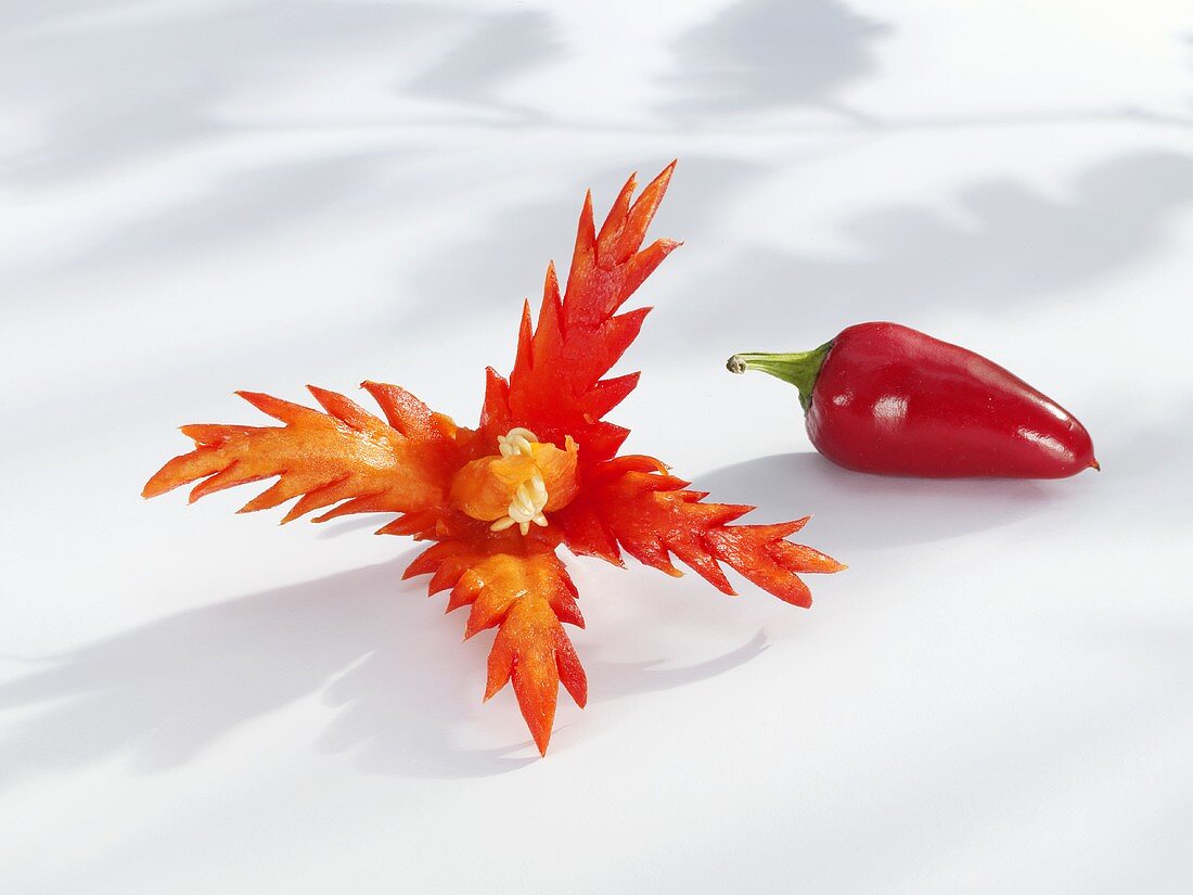 Carved and uncarved chillies