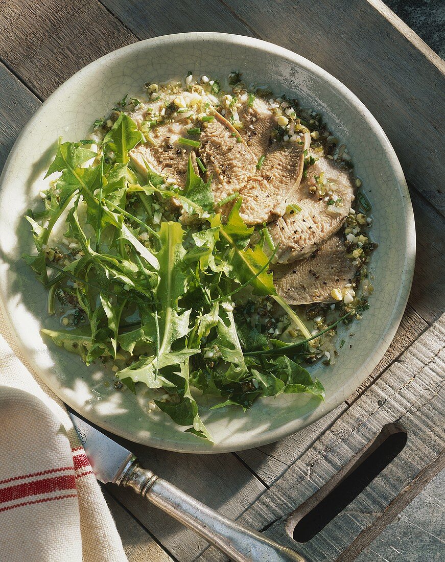 Veal tongue with rocket salad