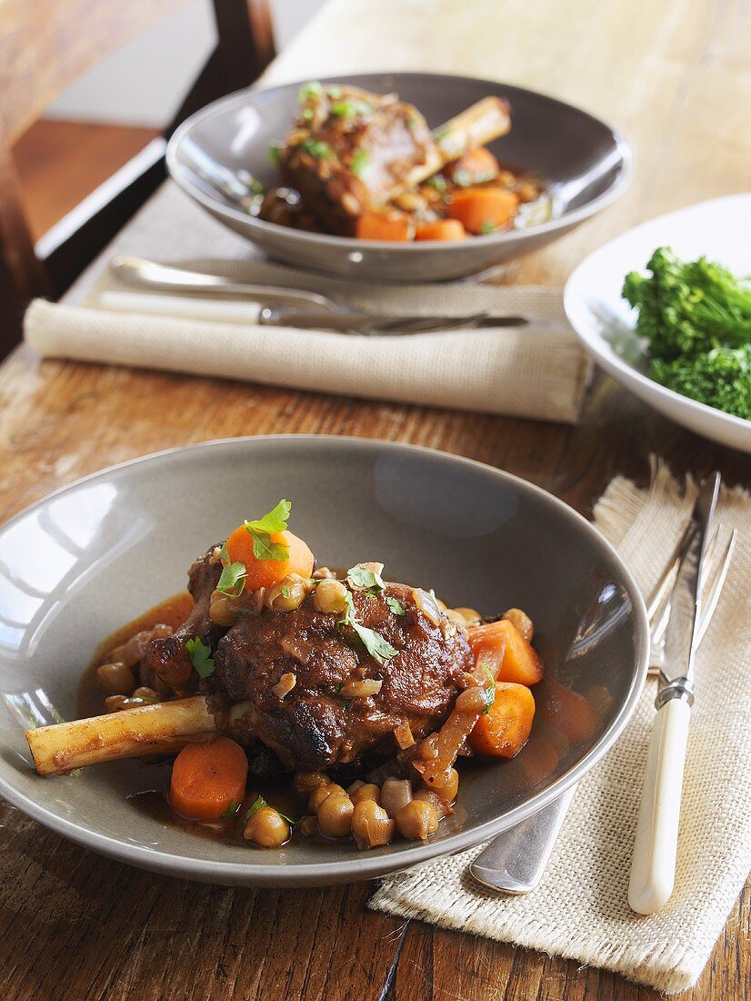 Braised lamb shanks with vegetables