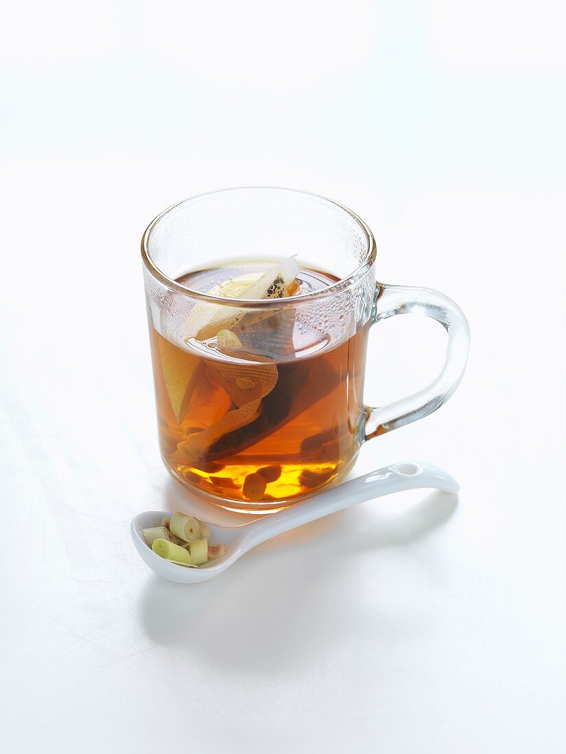 Lemon grass tea in a glass cup