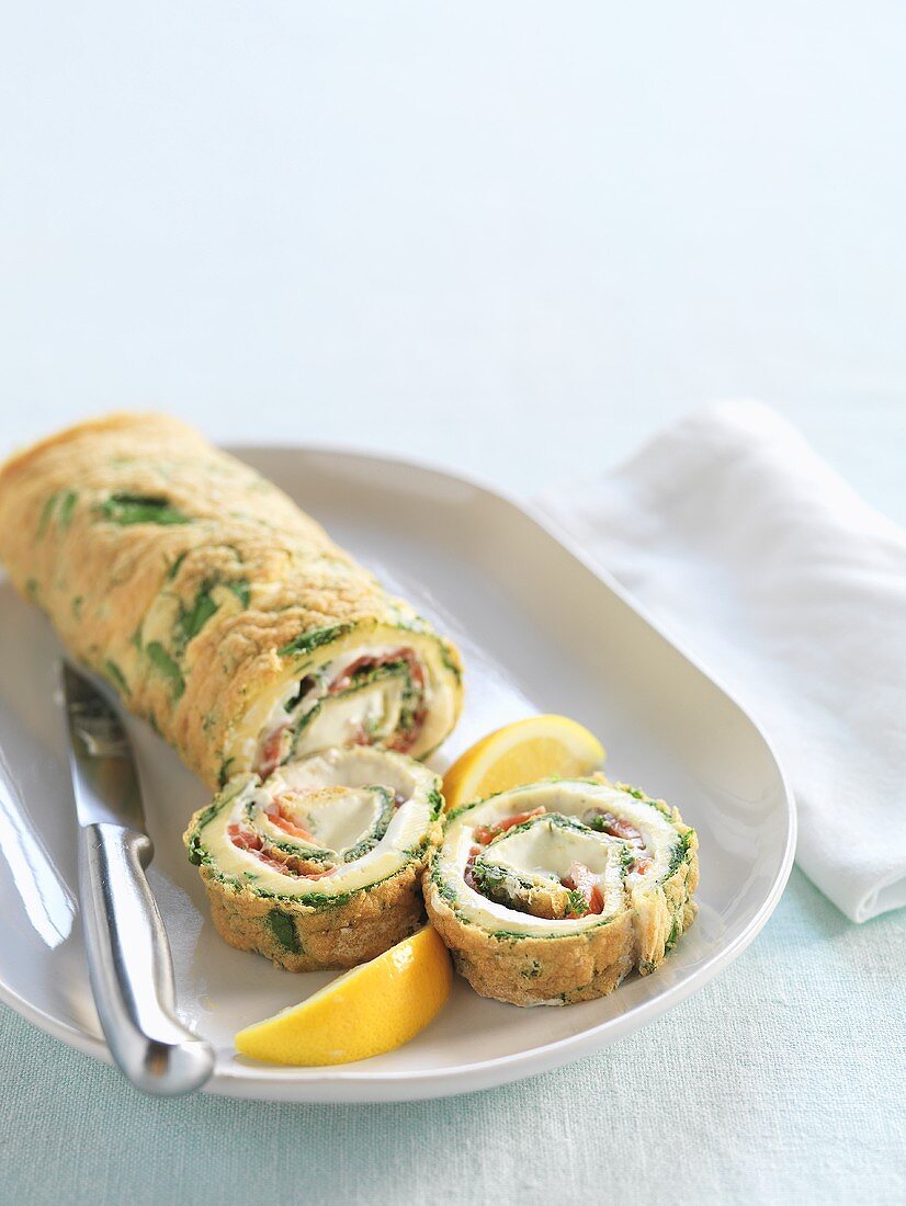 Spinach roulade, partly sliced