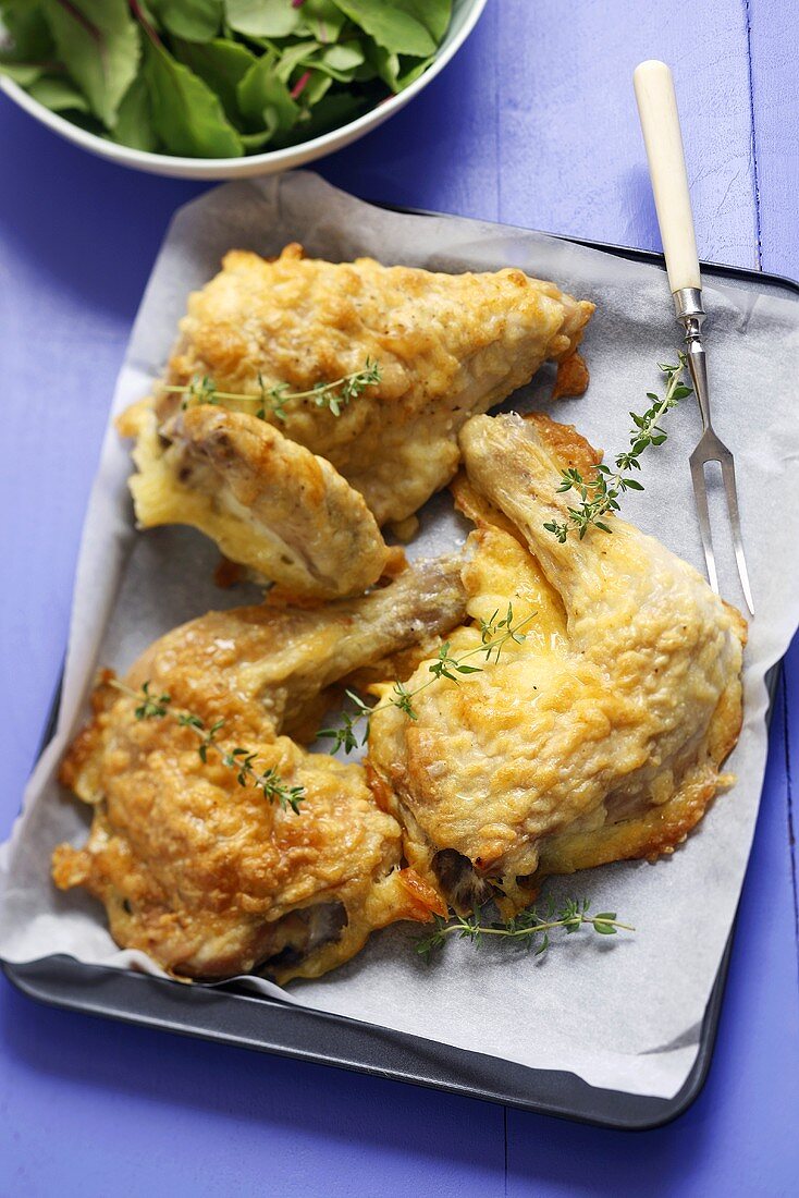 Chicken legs with cheese and thyme