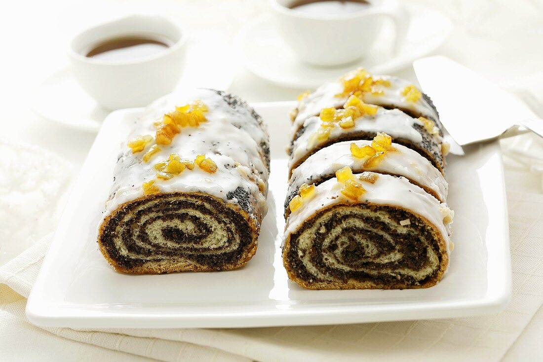 Iced poppy seed roll for Christmas (Poland)