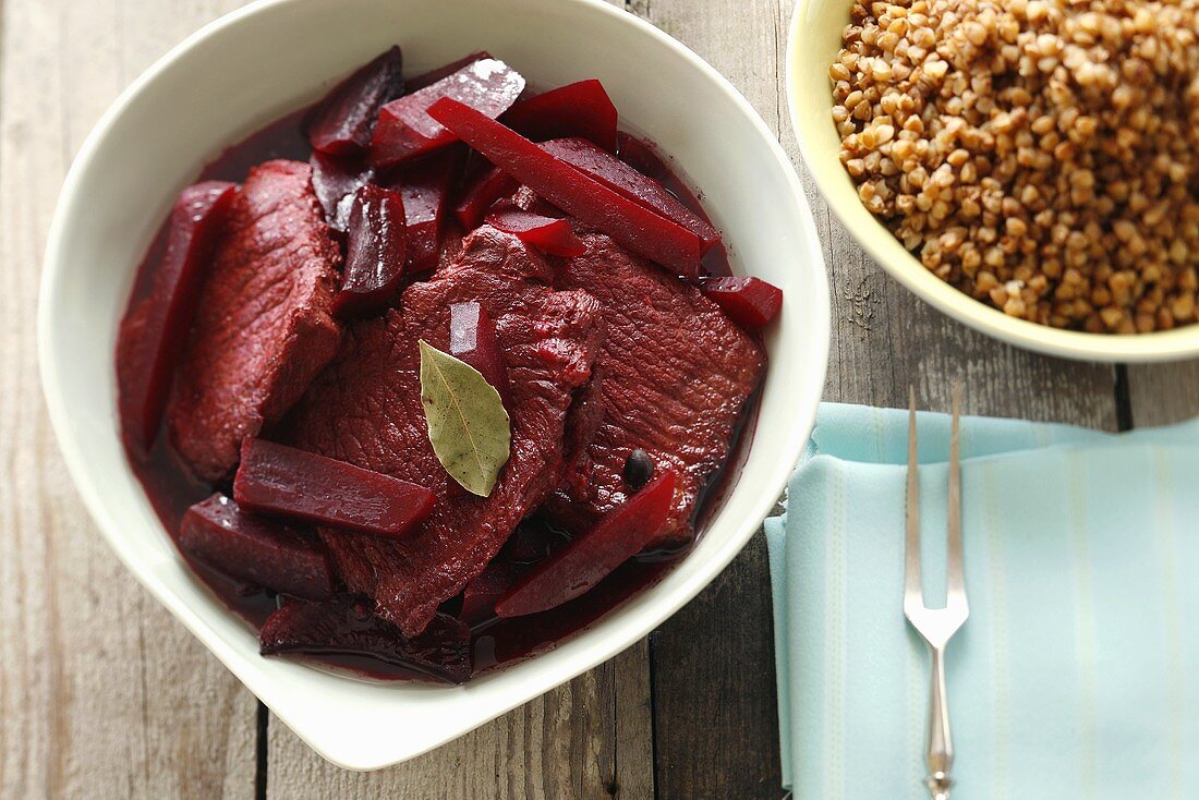 Pork and beetroot with buckwheat (Poland)