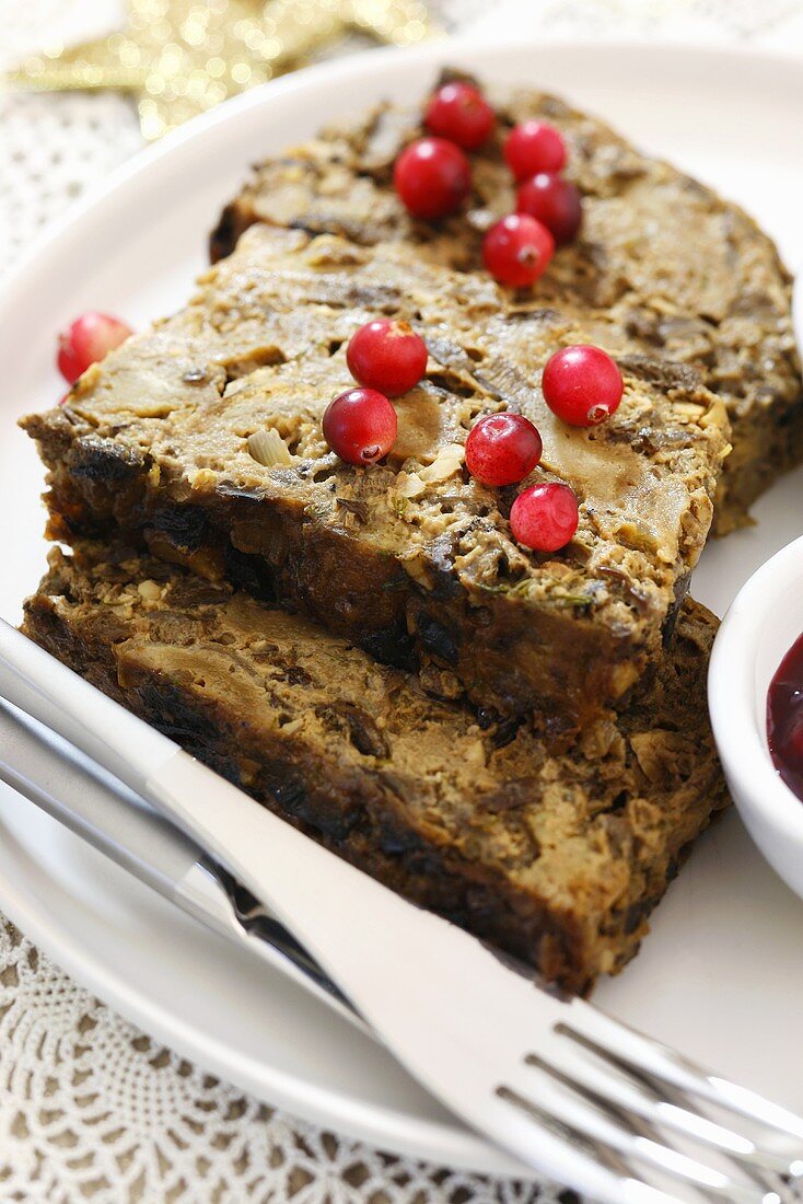 Mushroom terrine with cranberries for Christmas