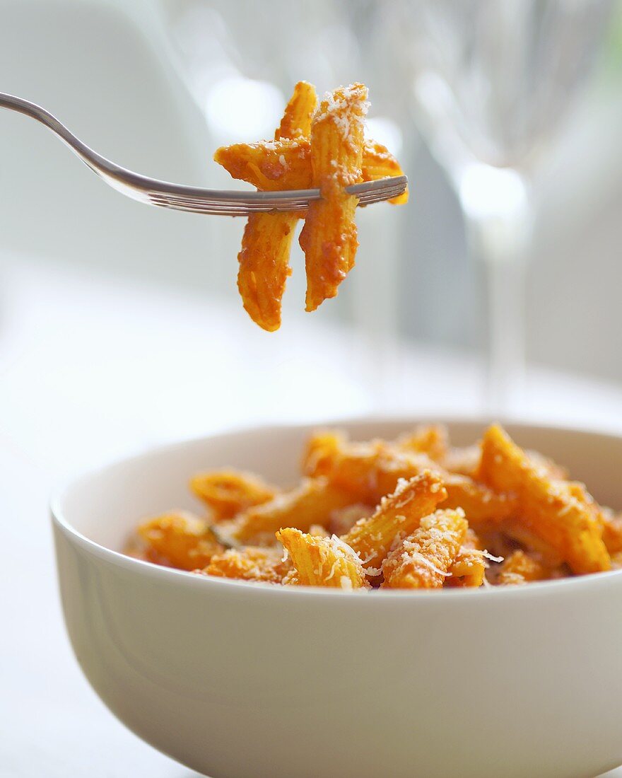 Penne with tomato sauce and Parmesan