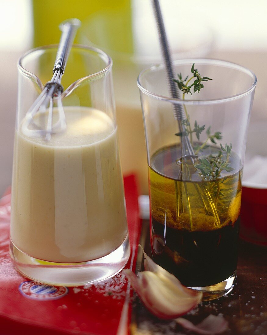 Yoghurt & garlic dressing and balsamic ginger vinaigrette