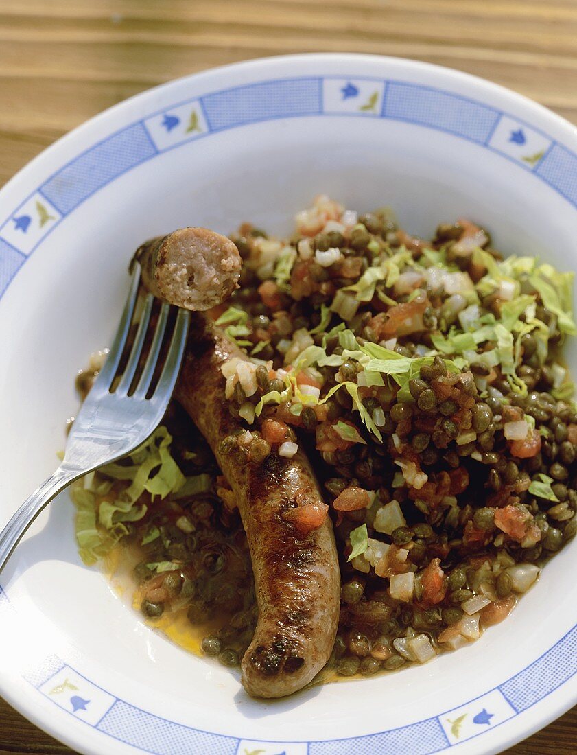 Lenticchie con salsicce (Linsen mit Wurst, Italien)