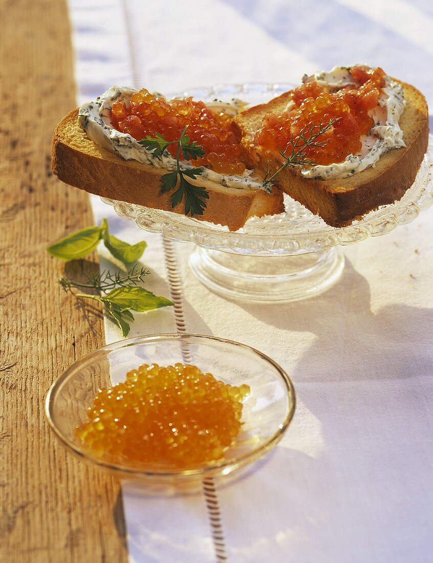 Bruschette al caviale (Caviar and tomato crostini, Italy)