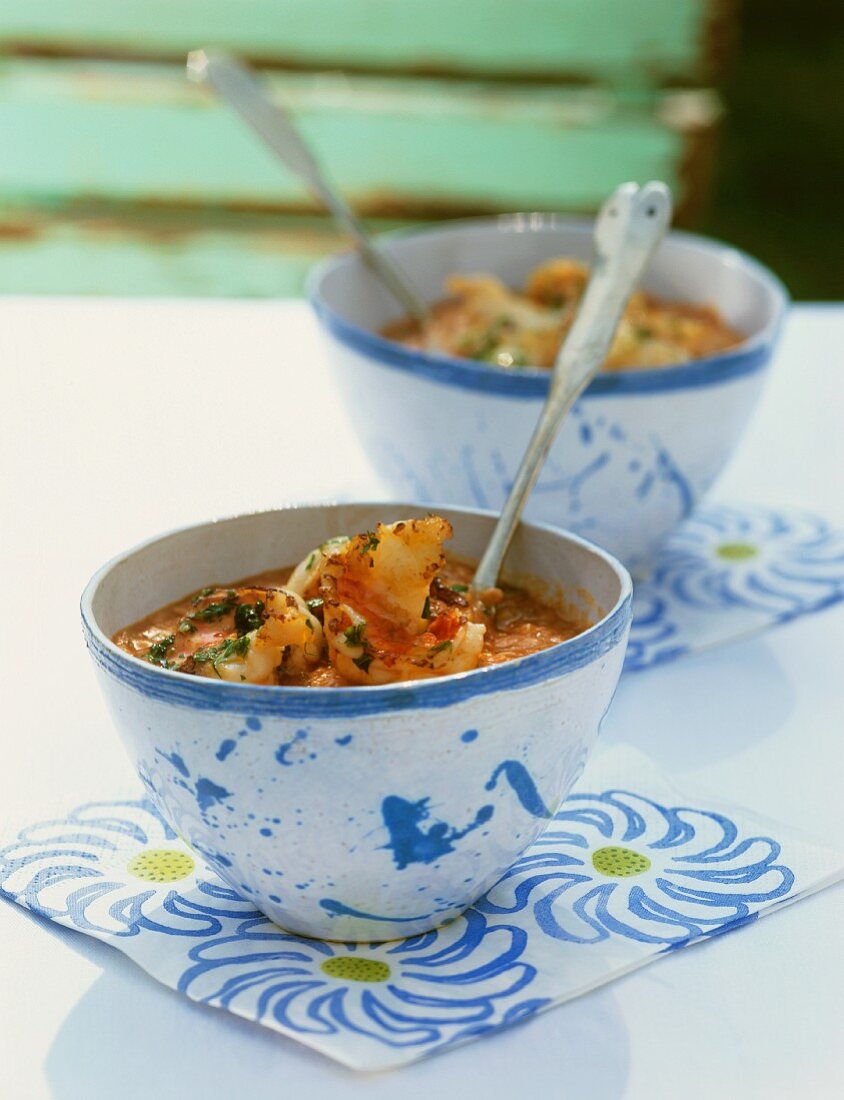 Pappa al pomodoro ai gamberi (Tomaten-Brot-Suppe mit Garnelen)