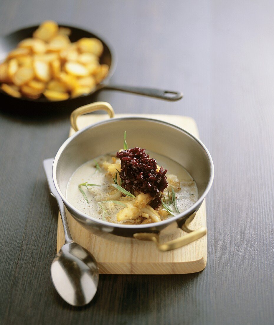 Veal tripe in verjus with red shallot compote