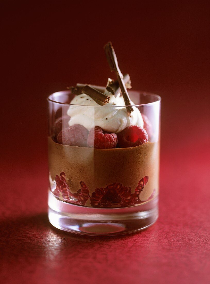 Chocolate mousse with raspberries