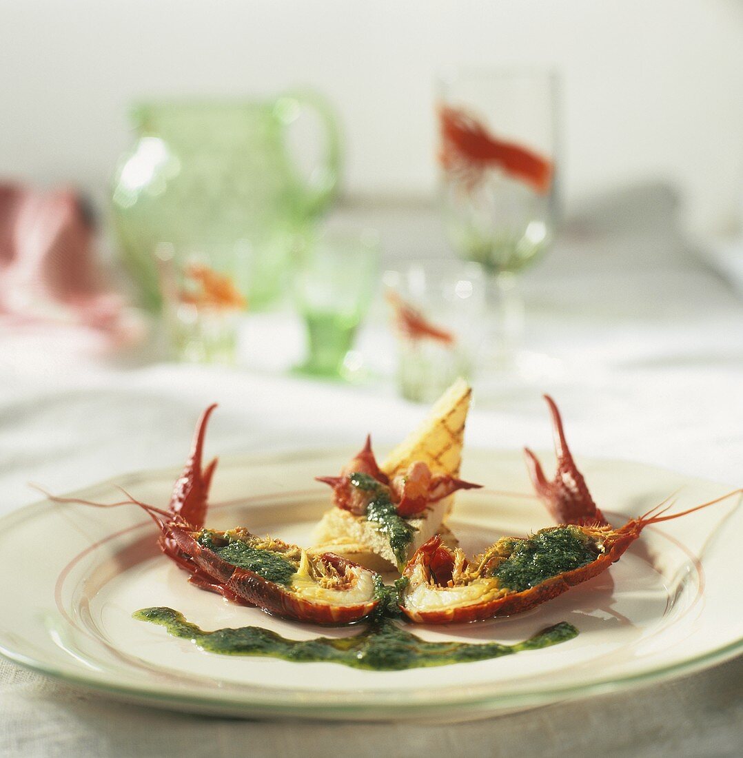 Freshwater crayfish with dill pesto