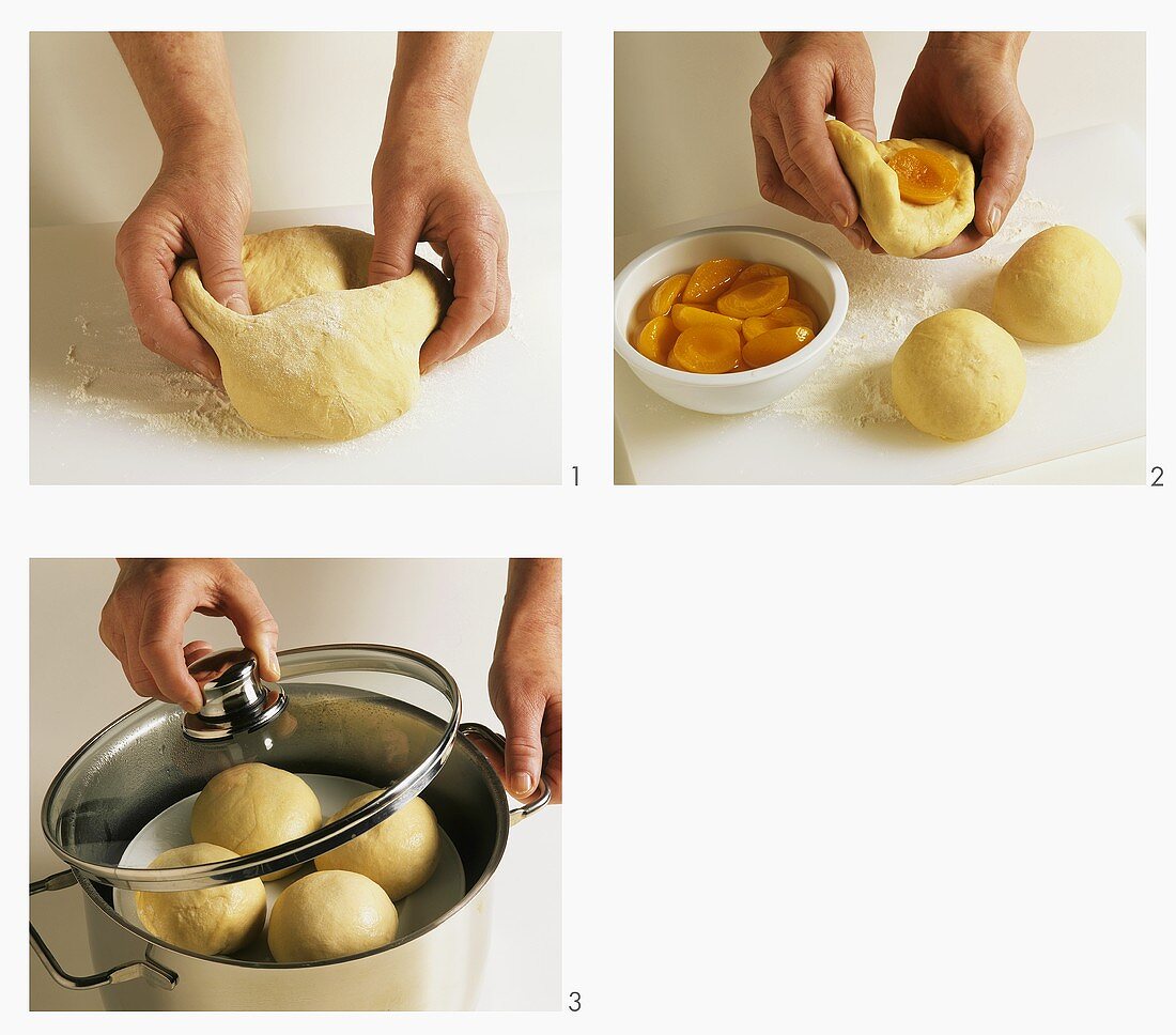 Making yeast dumplings with apricot filling