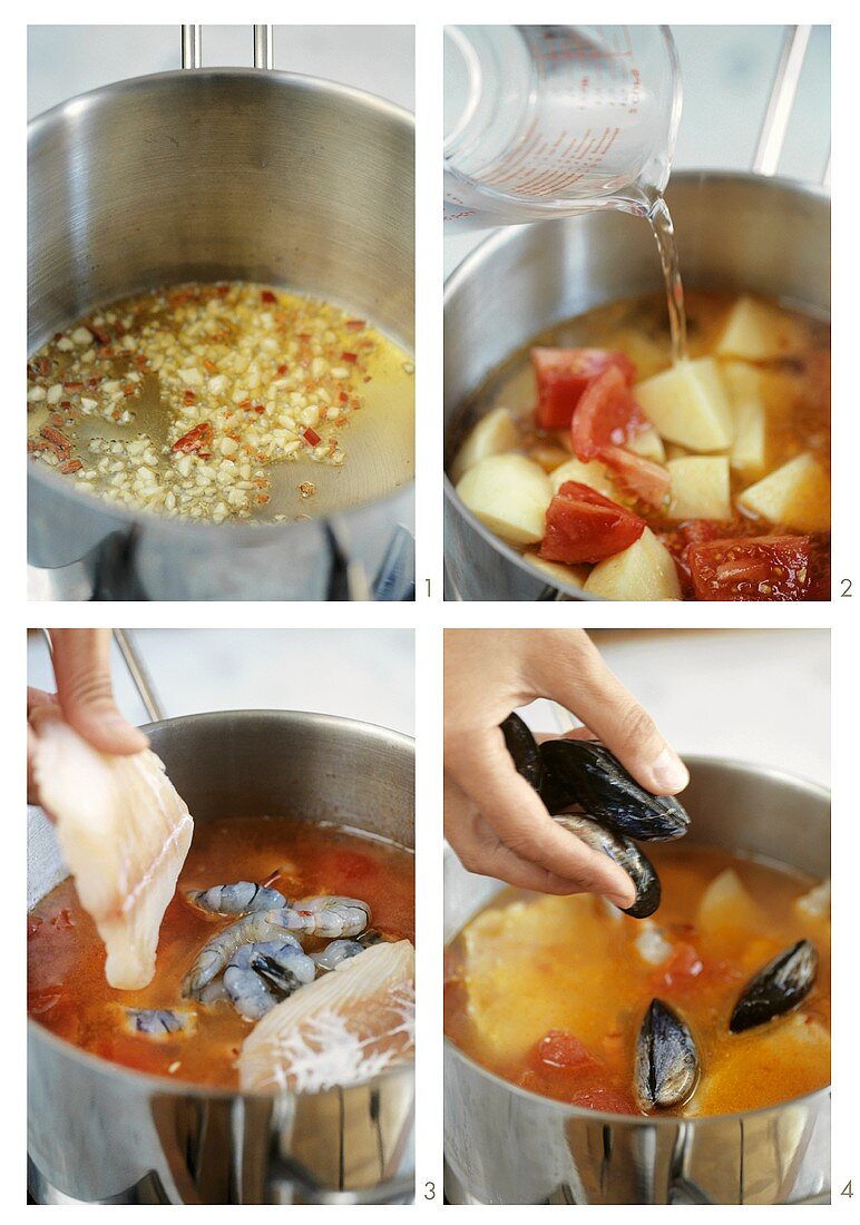 Making Italian fish soup
