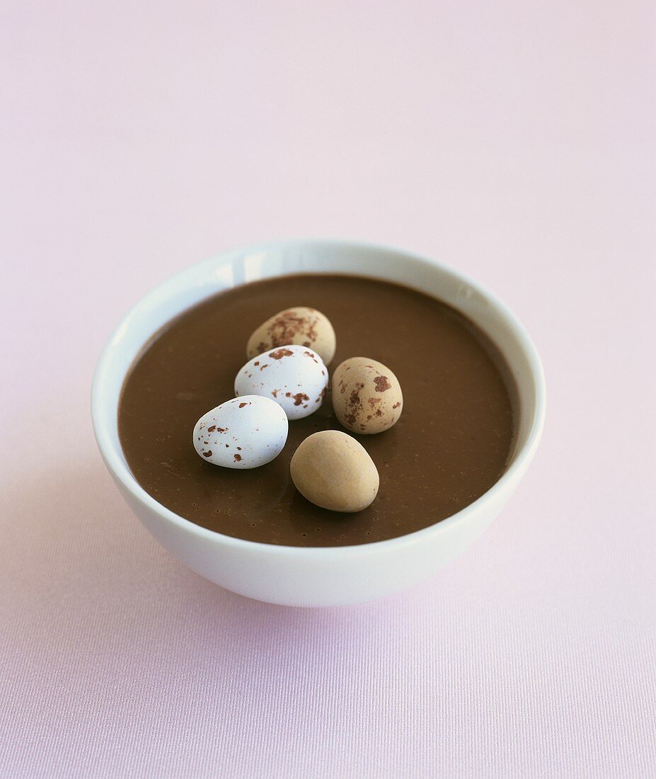 Chocolate cream with marzipan eggs