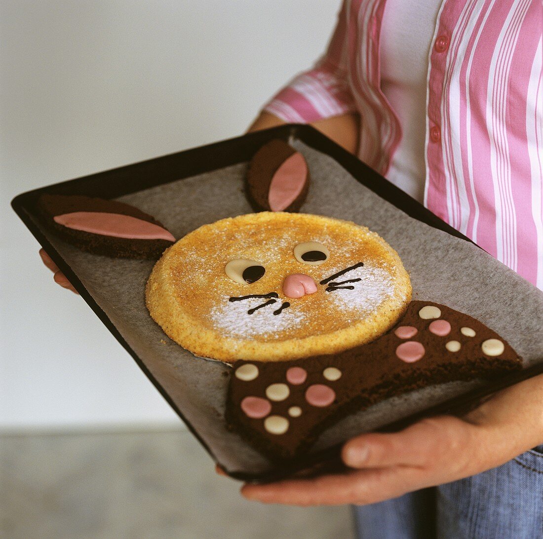 Easter Bunny cake on baking tray