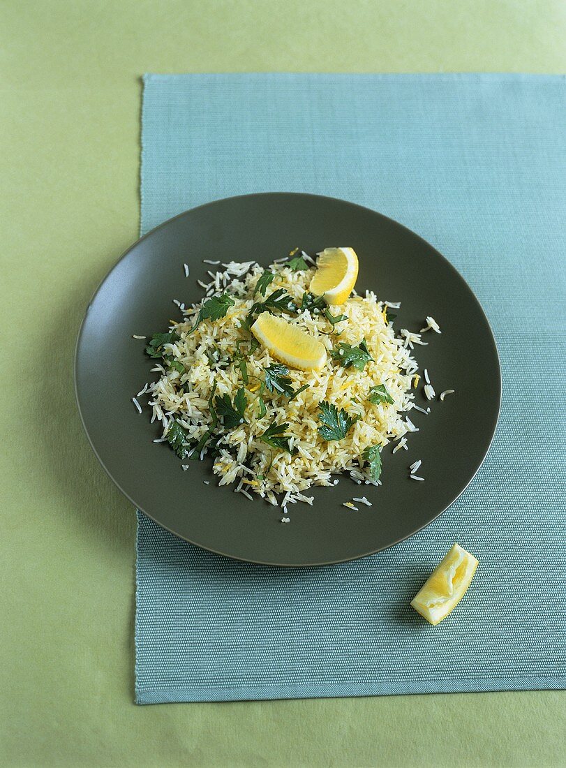 Lemon rice with parsley and basil