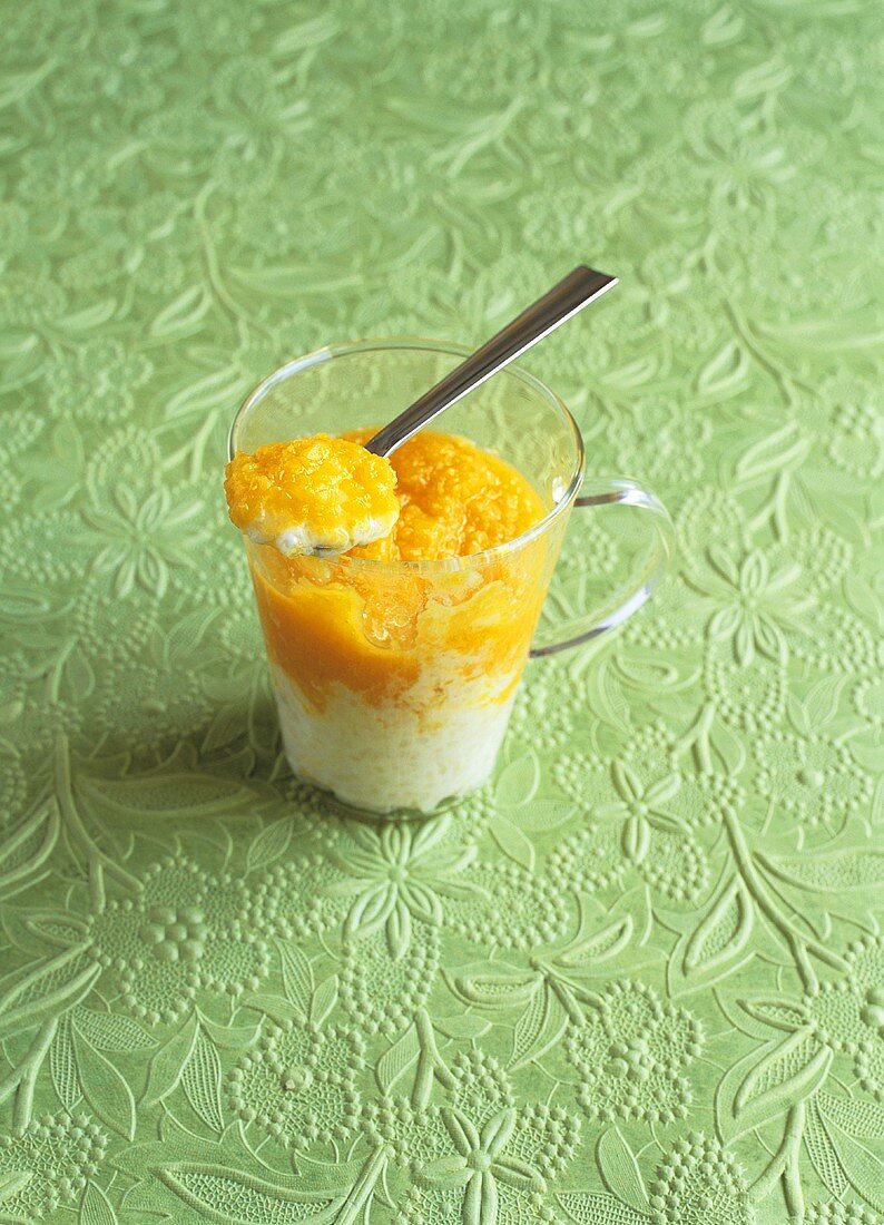 Coconut rice with peach puree
