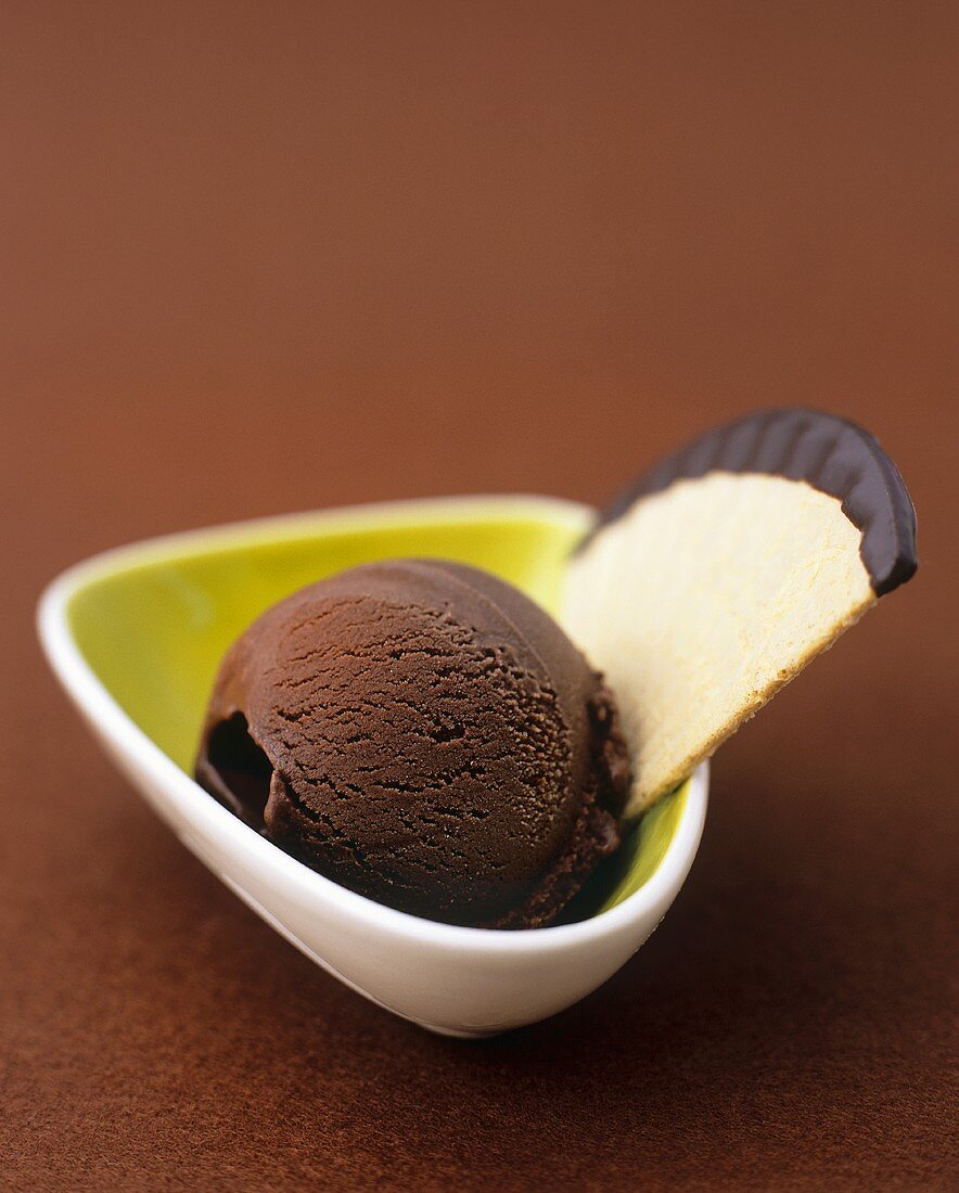 Chocolate and nutmeg sorbet with wafer