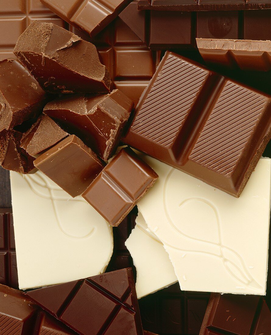 Pieces of dark and white chocolate