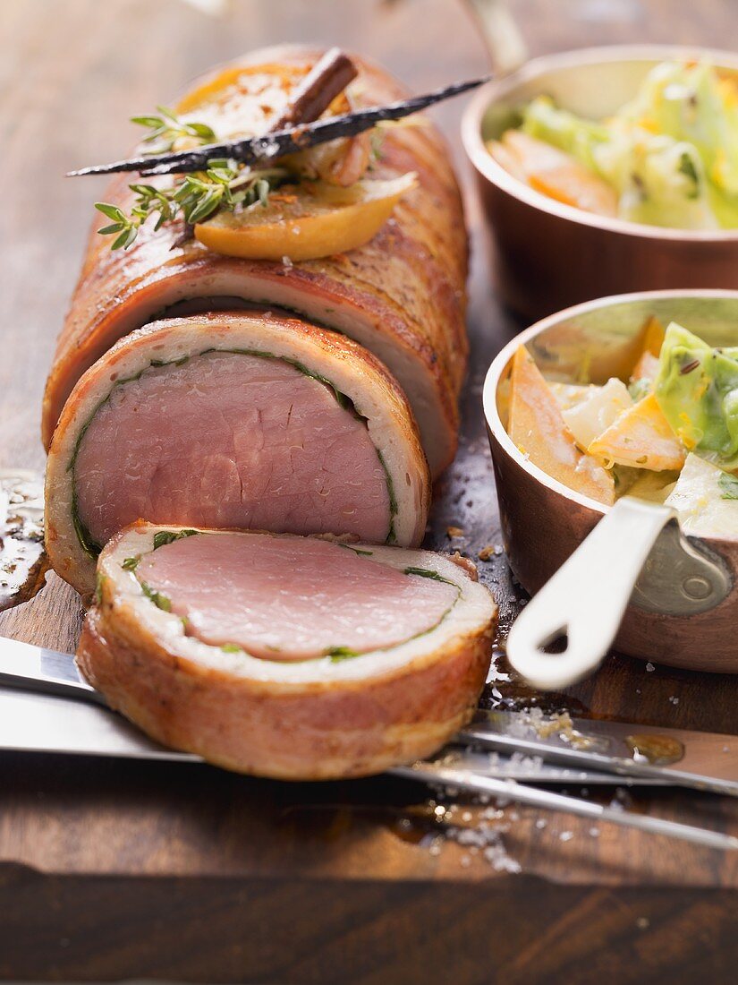 Pork fillet with creamed apple and cabbage