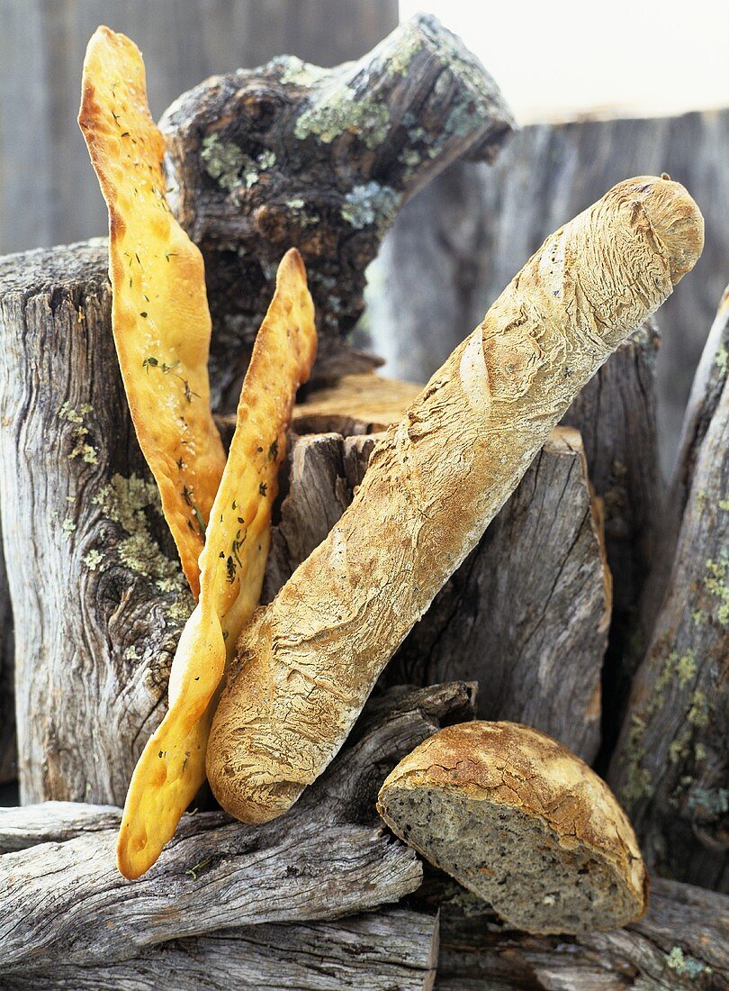 Olive bread and crusty flatbread with herbs