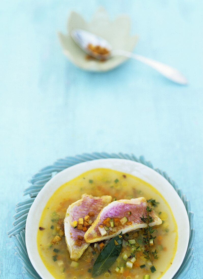 Red mullet in pistou soup